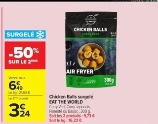 Chicken Balls surgelé EAT THE WORLD (Curry Vert, Curry Japonais, Pimenté ou Basilic)