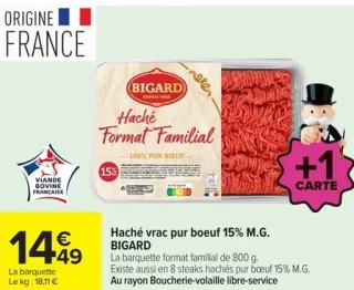 Haché vrac pur boeuf 15% M.G. BIGARD