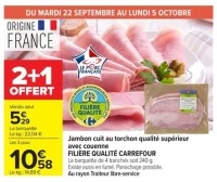 Jambon cuit au torchon qualité supérieur avec couenne FILIÈRE QUALITÉ CARREFOUR