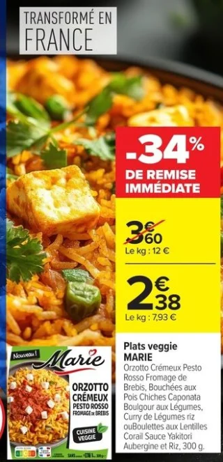 Plats veggie MARIE Orzotto Crémeux Pesto Rosso