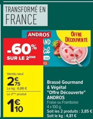 Brassé Gourmand & Végétal "Offre Découverte" ANDROS Fraise ou Framboise