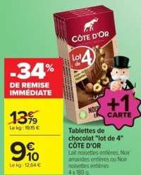 Tablettes de chocolat "lot de 4" CÔTE D'OR