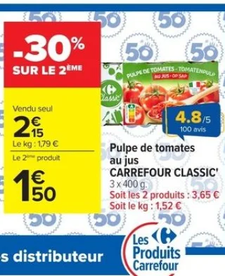 Pulpe de tomates au jus CARREFOUR CLASSIC'