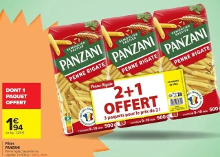 Pâtes PANZANI Penne rigate, Serpentini ou capellini