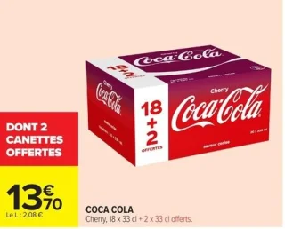 COCA COLA Cherry, 18 x 33 cl + 2 x 33 cl offerts.