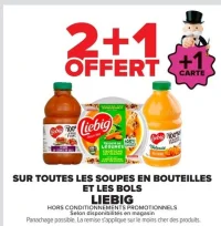Sur toutes les soupes en bouteilles et les bols Liebig
