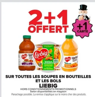 Sur toutes les soupes en bouteilles et les bols Liebig