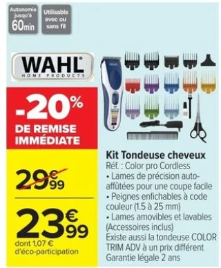 Kit Tondeuse cheveux Wahl Color pro Cordless