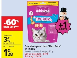 Friandises pour chats "Maxi Pack" Whiskas Saumon ou Poulet Fromage