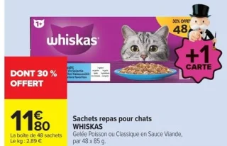 Sachets repas pour chats Whiskas Gelée Poisson ou Classique en Sauce Viande