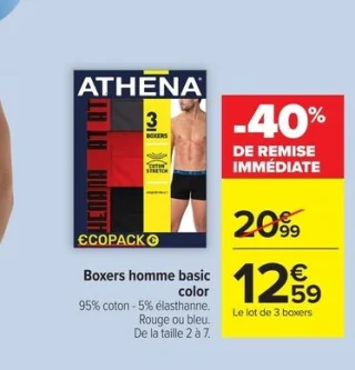 Boxers homme basic color Athena