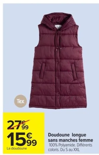 Doudoune longue sans manches femme Tex