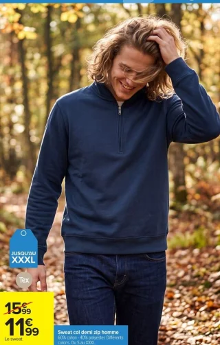 Sweat col demi zip homme Tex