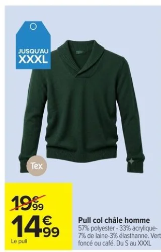 Pull col châle homme Tex