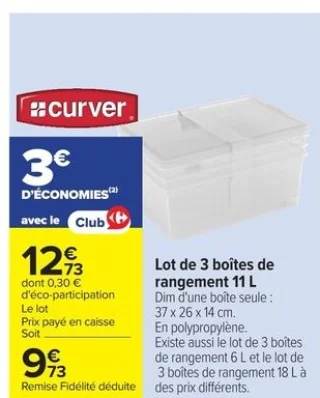 Lot de 3 boîtes de rangement 11 L Curver