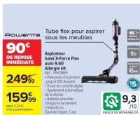 Aspirateur balai X-Force Flex auto 9.60 Allergie kit Rowenta YY5786FE