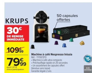 Machine à café Nespresso Inissia Krups YY5972FD