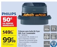 Friteuse sans huile Air fryer XXL 2 en 1 modulable Philips NA156/60
