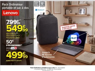 Pack Ordinateur portable et sac à dos Lenovo Réf. : IPS3 15Q8X10