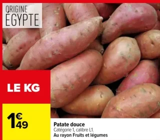 Patate douce Catégorie 1, calibre L1