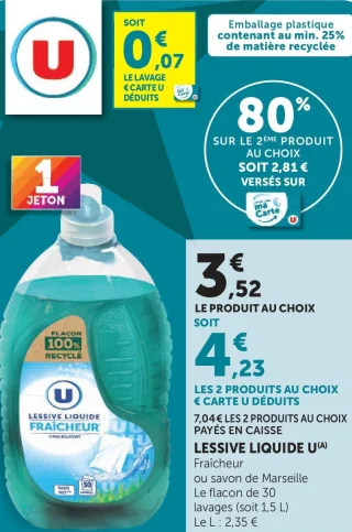 LESSIVE LIQUIDE U Fraîcheur ou savon de Marseille