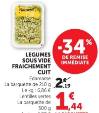 Légumes sous vide fraîchement cuit Edamame ou Lentilles vertes