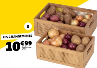 GIFI LES 2 RANGEMENTS DE CUISINE X2 DIM. 20X30X11 CM, BAMBOU, MDF*, RÉF. 647856