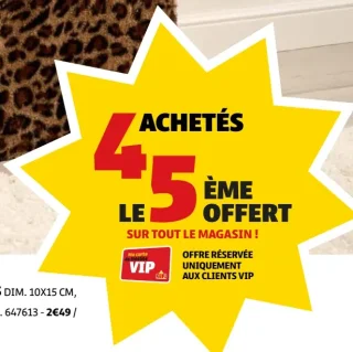 Offre 4 achetés le 5ème offert sur tout le magasin