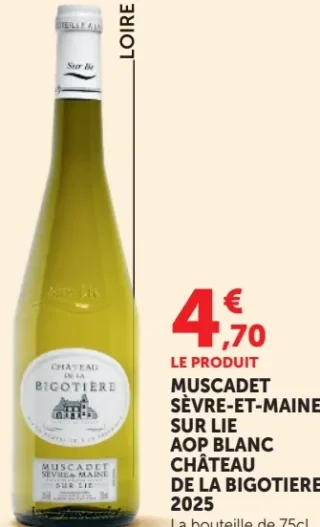 MUSCADET SÈVRE-ET-MAINE SUR LIE AOP BLANC CHÂTEAU DE LA BIGOTIERE 2025