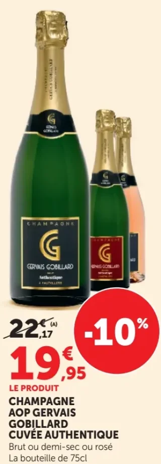 Champagne AOP Gervais Gobillard Cuvée Authentique Brut ou demi-sec ou rosé