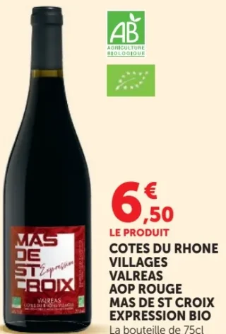 COTES DU RHONE VILLAGES VALREAS AOP ROUGE MAS DE ST CROIX EXPRESSION BIO