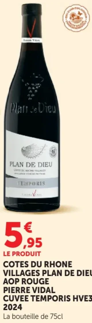 Vin rouge Côtes du Rhône Villages Plan de Dieu AOP Pierre Vidal Cuvee Temporis