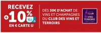 +10% en Carte U dès 30€ d'achat de vins et champagnes