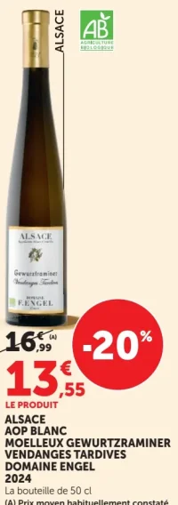 Alsace AOP Blanc Moelleux Gewurtzraminer Vendanges Tardives Domaine Engel 2024