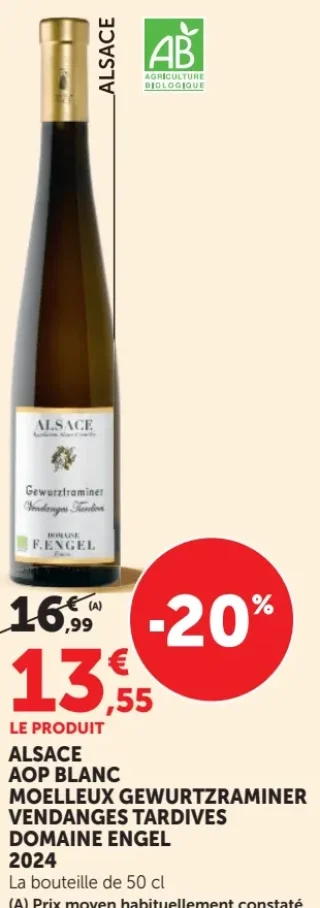 Alsace AOP Blanc Moelleux Gewurtzraminer Vendanges Tardives Domaine Engel 2024