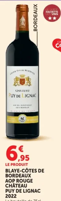 Vin rouge Blaye-Côtes de Bordeaux AOP Rouge Château Puy de Lignac 2022