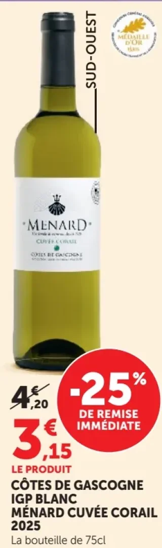Côtes de Gascogne IGP Blanc Ménard Cuvée Corail 2025