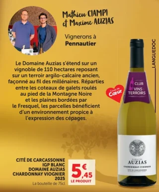 Domaine Auzias Chardonnay Viognier 2025 Cité de Carcassonne IGP Blanc