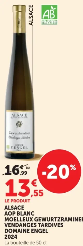ALSACE AOP BLANC MOELLEUX GEWURZTRAMINER VENDANGES TARDIVES DOMAINE ENGEL 2024