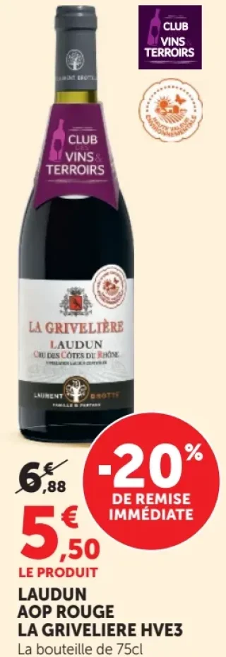 LAUDUN AOP ROUGE LA GRIVELIERE HVE3
