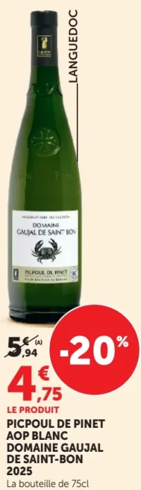 Picpoul de Pinet AOP Blanc Domaine Gaujal de Saint-Bon 2025