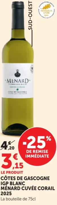 Côtes de Gascogne IGP Blanc Ménard Cuvée Corail 2025