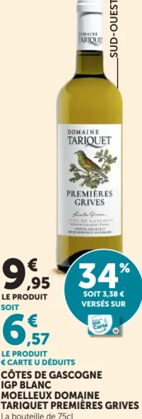 Côtes de Gascogne IGP Blanc Moelleux Domaine Tariquet Premières Grives