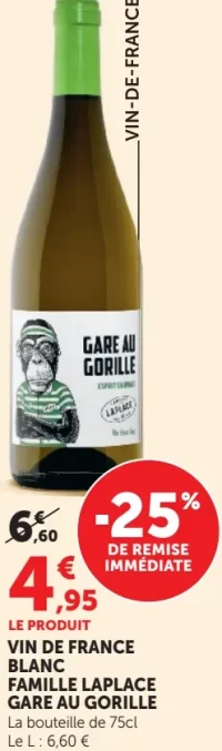 VIN DE FRANCE BLANC FAMILLE LAPLACE GARE AU GORILLE