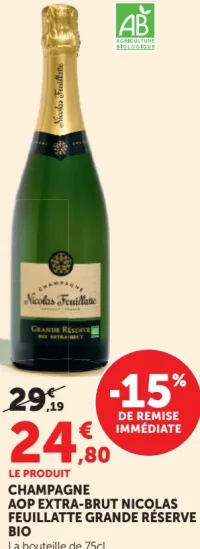 CHAMPAGNE AOP EXTRA-BRUT NICOLAS FEUILLATTE GRANDE RÉSERVE BIO