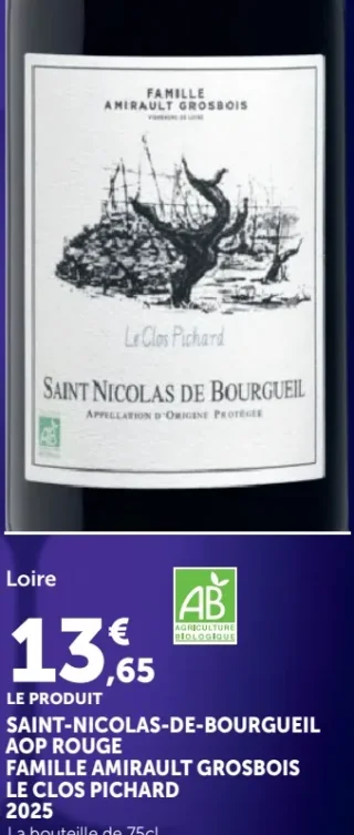 Saint-Nicolas-De-Bourgueil AOP Rouge Famille Amirault Grosbois Le Clos Pichard 2025