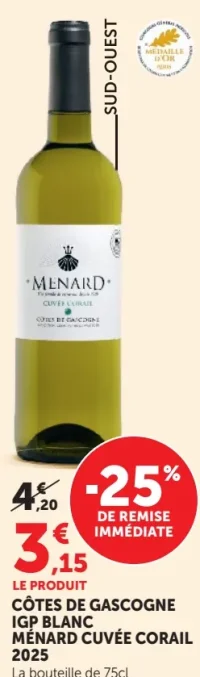 MÉNARD CUVÉE CORAIL 2025 CÔTES DE GASCOGNE IGP BLANC