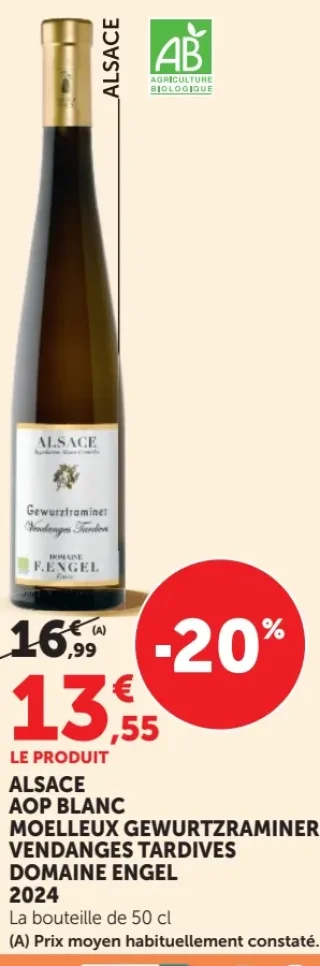ALSACE AOP BLANC MOELLEUX GEWURTZRAMINER VENDANGES TARDIVES DOMAINE ENGEL 2024
