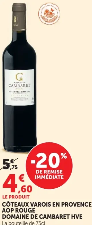 Coteaux Varois en Provence AOP Rouge Domaine de Cambaret HVE