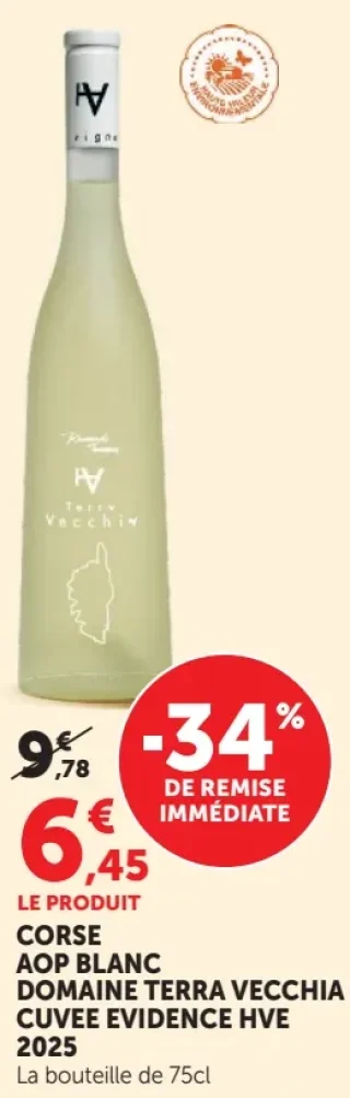CORSE AOP BLANC DOMAINE TERRA VECCHIA CUVEE EVIDENCE HVE 2025